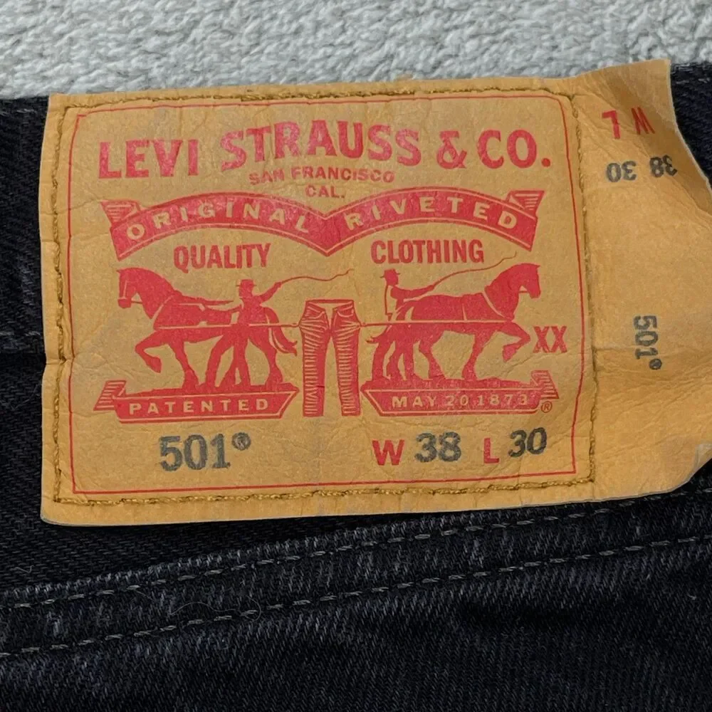 Levi's 501 Original‎ Fit Jeans Mens 38x30 Black Denim Cotton High-Rise Straight
